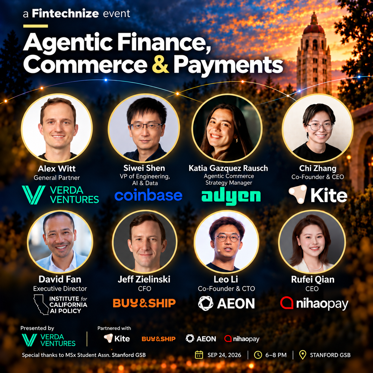 Agentic Finance, Commerce & Payments @ Stanford GSB, presented by Verda Ventures